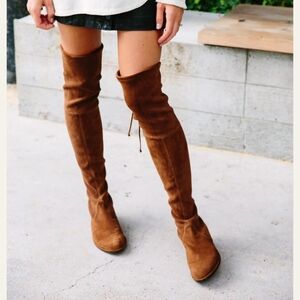 Kaitlyn Pan Paisley Slim Fit Over The Knee Flat Heel Boots Caramel